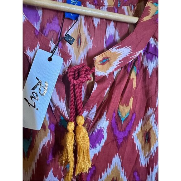 Raj Aurora Boho Inspired Red and Gold Cotton Dress Size Large New - Picture 4 of 4